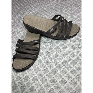 Crocs Rhonda Wedge Sandal Taupe Brown Women’s Size 9 Slip On Shoes